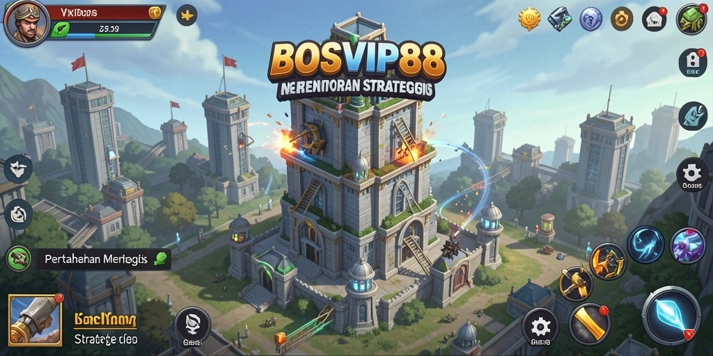 Screenshot gameplay Tower Defense BOSVIP88 dengan menara dan musuh.