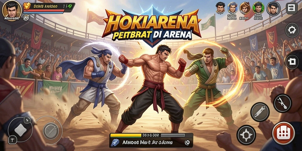 Tampilan gameplay HOKIARENA dengan aksi pertarungan yang epik.