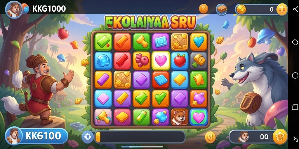 Tampilan seru gameplay KPK100 dengan elemen Match-3 yang berwarna-warni.