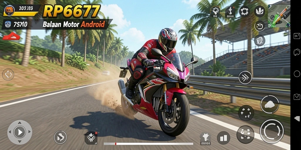 Tampilan gameplay balapan motor yang mendebarkan dan menantang.